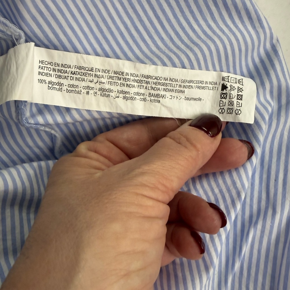 Stradivarius Blue Stripe Patchwork Button Down Sh… - image 4